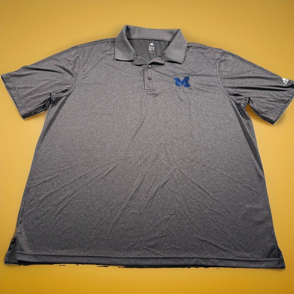 Michigan Wolverines Golf Polo Adidas Men’s 2XLT Gray Performance Embroidered